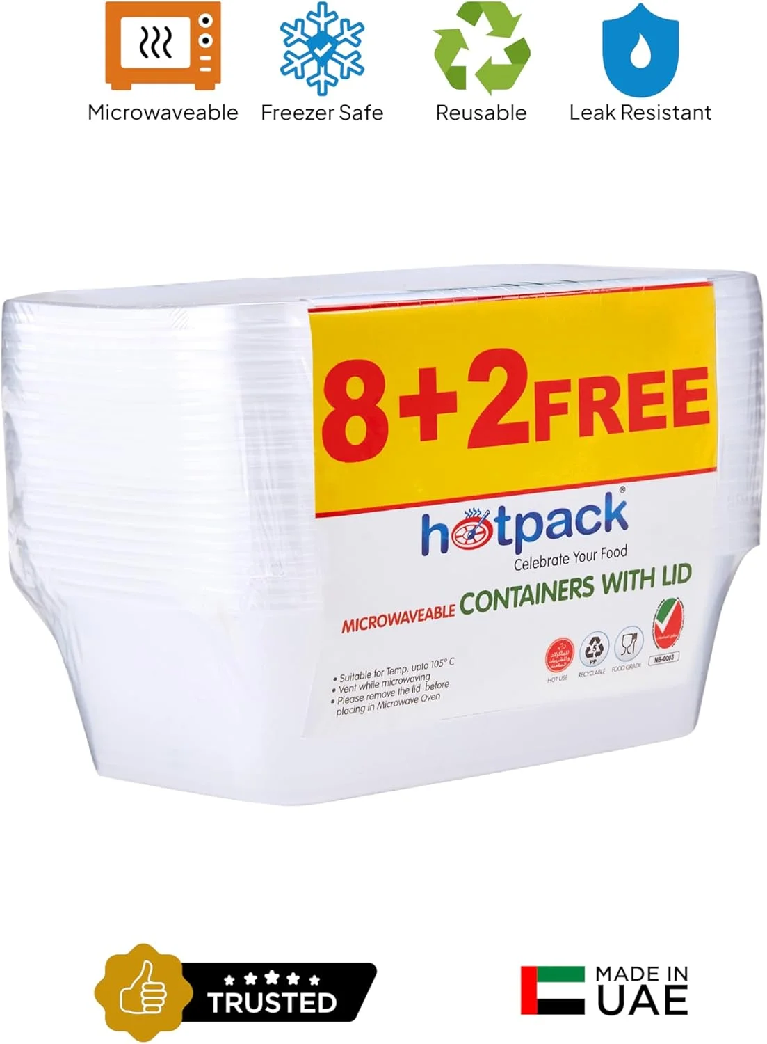 ظرف غذای یکبار مصرف هات پک، مناسب برای نگهداری غذا، ظرف مایکروویو با درب، 750 میلی لیتر، بسته پیشنهادی 8+2 رایگان