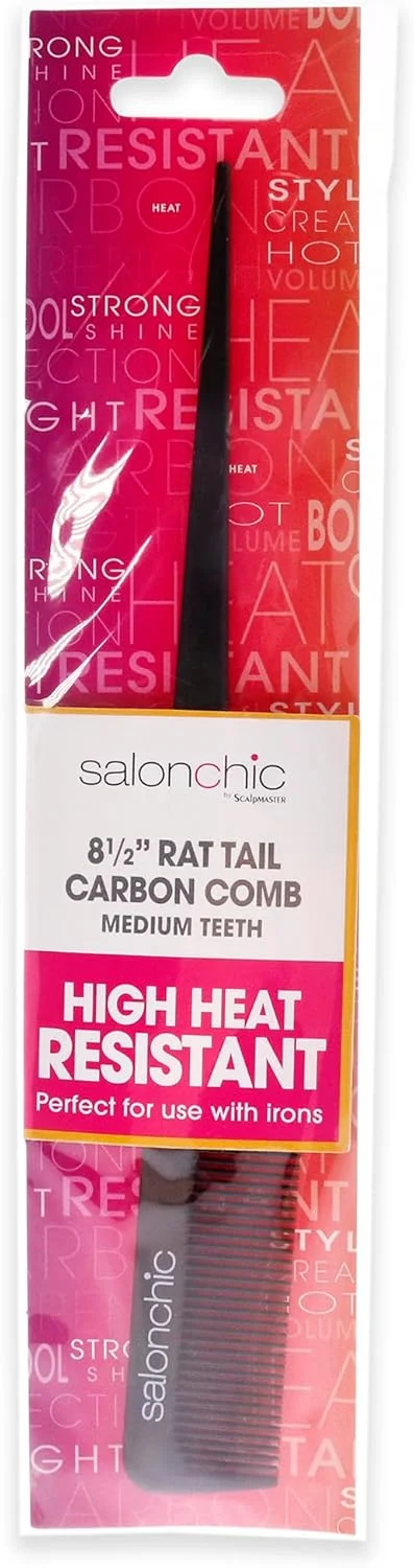 شانه دم موشی کربنی مقاوم در برابر حرارت بالا 8.5 - دندانه متوسط از SalonChic مناسب برای آقایان و بانوان - 1 عدد شانه