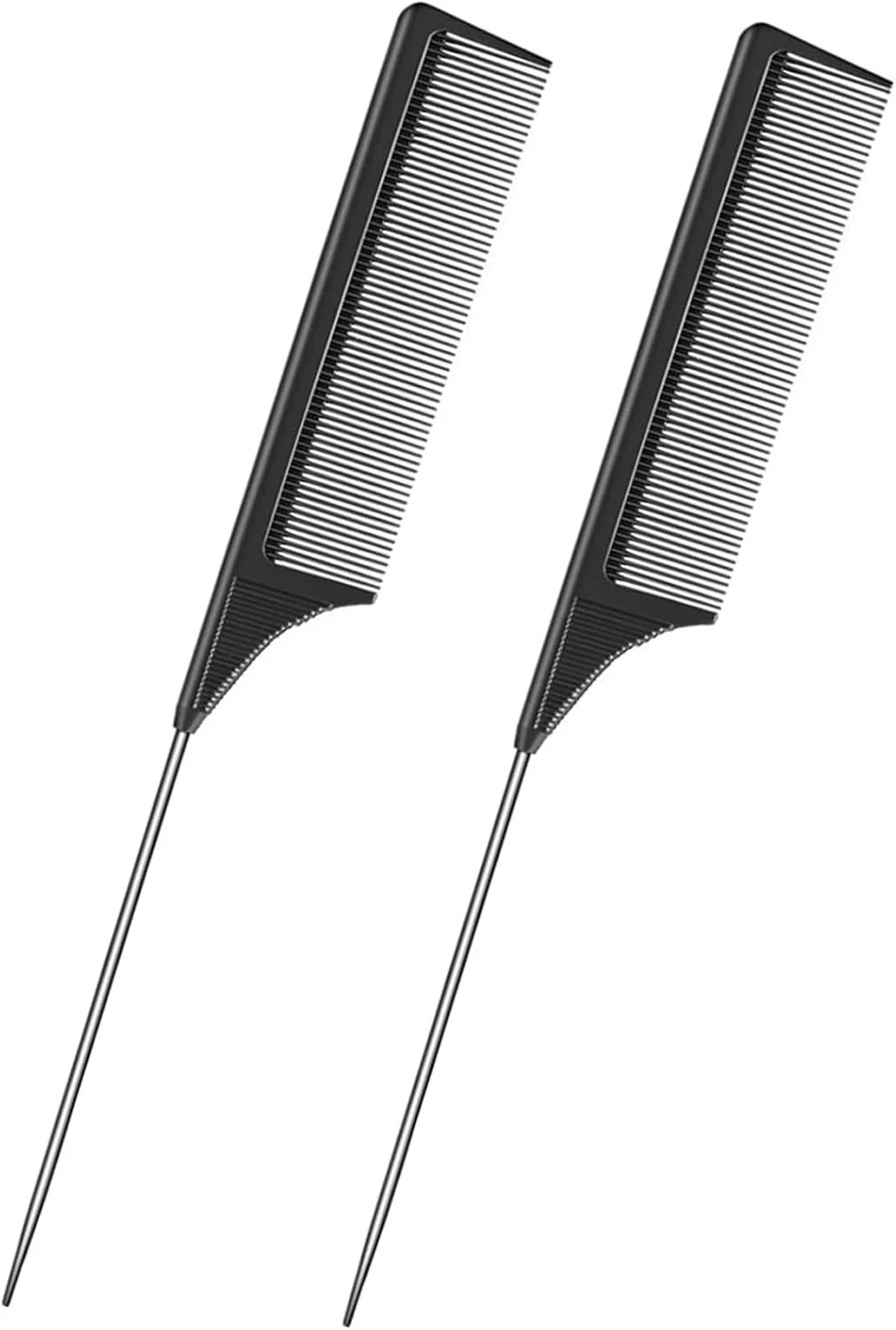 شانه دم موشی، شانه حالت دهی کربنی با دسته استیل ضد زنگ، شانه های حرفه ای ضد الکتریسیته ساکن، شانه های دندانه ریز آرایشگری مقاوم در برابر حرارت برای زنان و مردان، 2 عدد