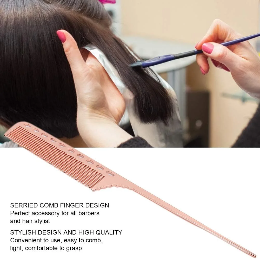 شانه دم موشی ابزار آرایشگاهی شانه حالت دهنده مو شانه فلزی آلومینیومی شانه موی صاف شانه آرایشگری مناسب استفاده شخصی آقایان و استفاده حرفه ای بانوان (رزگلد)