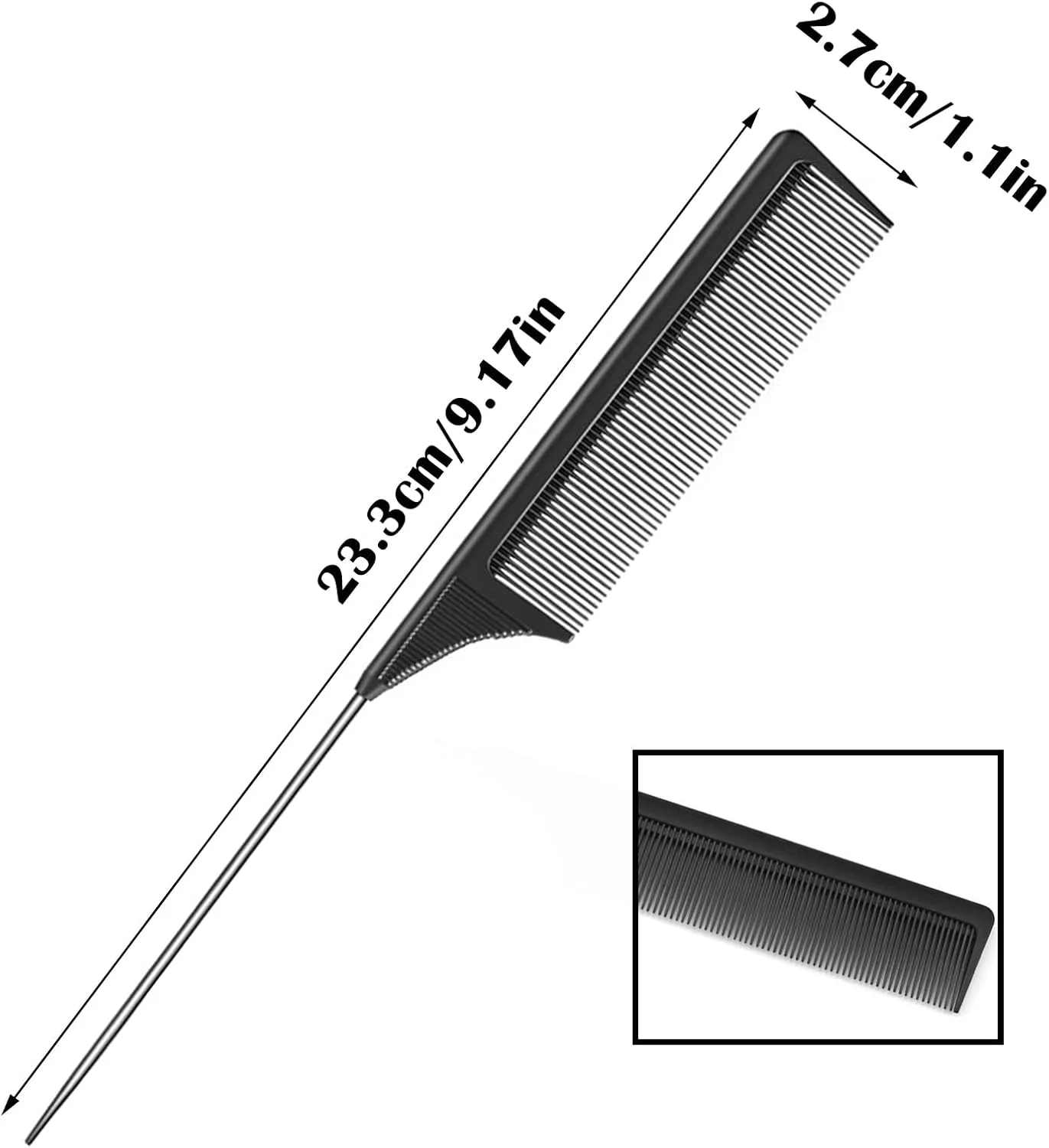 شانه دم موشی، شانه حالت دهی کربنی با دسته استیل ضد زنگ، شانه های حرفه ای ضد الکتریسیته ساکن، شانه های دندانه ریز آرایشگری مقاوم در برابر حرارت برای زنان و مردان، 2 عدد