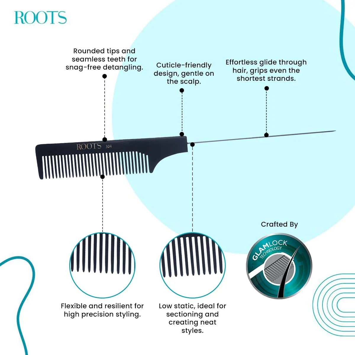 روتس - شانه دم باریک حرفه ای - شانه دم موشی - شانه سالنی