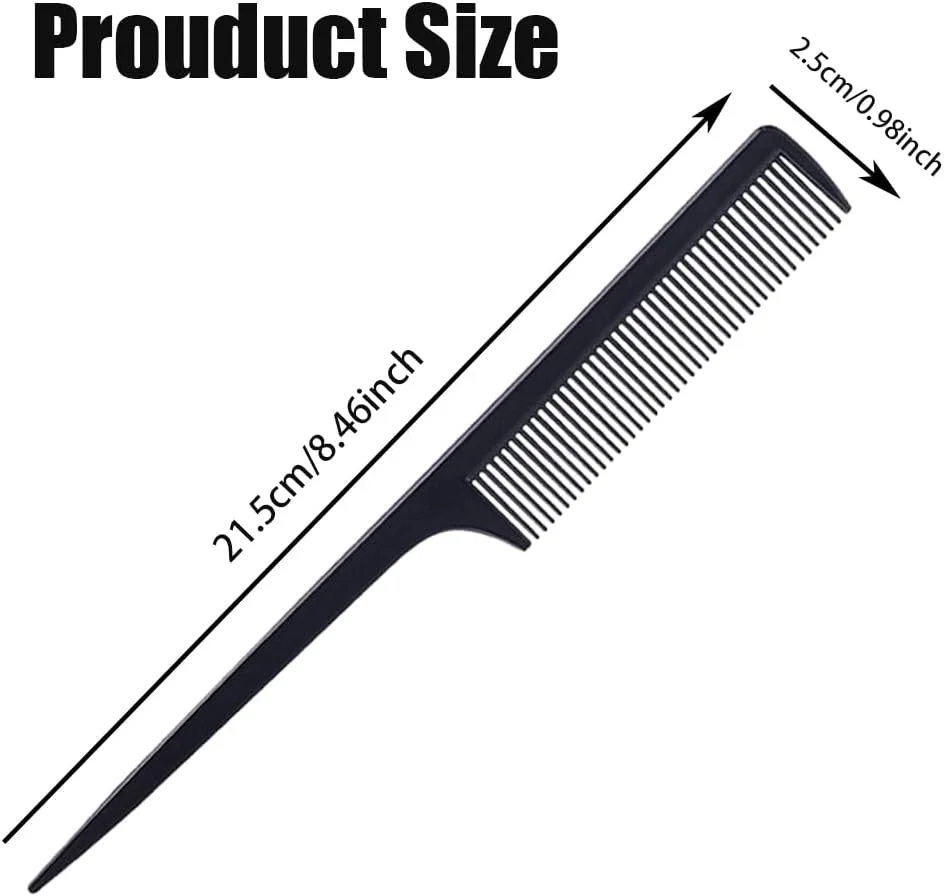 روشه وی 5 عدد شانه دم باریک، شانه دم موشی مشکی با دندانه های ظریف، شانه دم موشی حرفه ای با دسته بلند پلاستیکی مقاوم در برابر حرارت برای آرایشگران مردانه و زنانه، مناسب استفاده در سالن و منزل