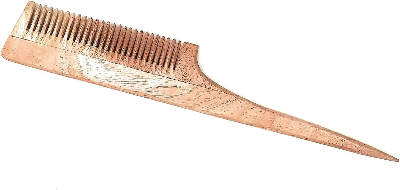 محصولات روپا مولیوان شانه مو چوبی چوب چریش سازگار با محیط زیست - شانه چوبی موی طبیعی چوب چریش ضد الکتریسیته ساکن با رایحه طبیعی برای دختران و زنان (دم موشی)