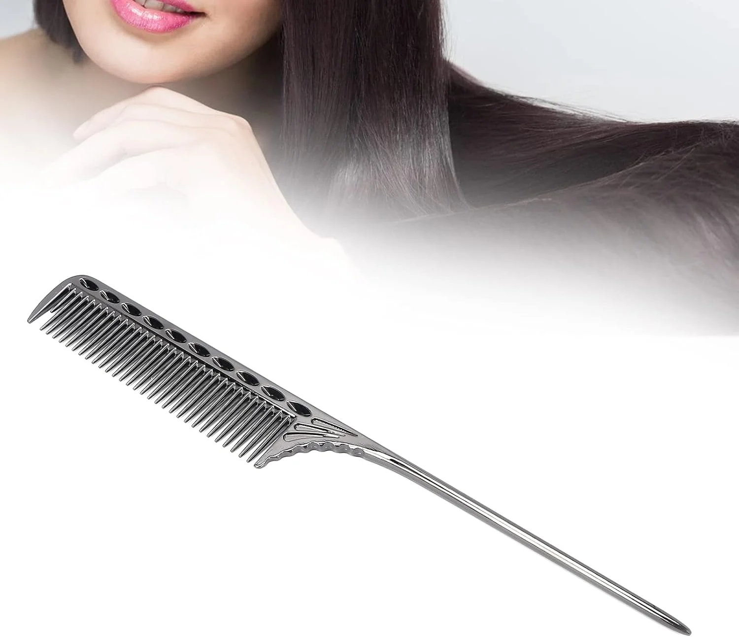 شانه دم موشی، شانه حالت دهنده حرفه ای آرایشگاهی، شانه فلزی آلومینیومی، ابزار حالت دهنده قابل حمل (مشکی)