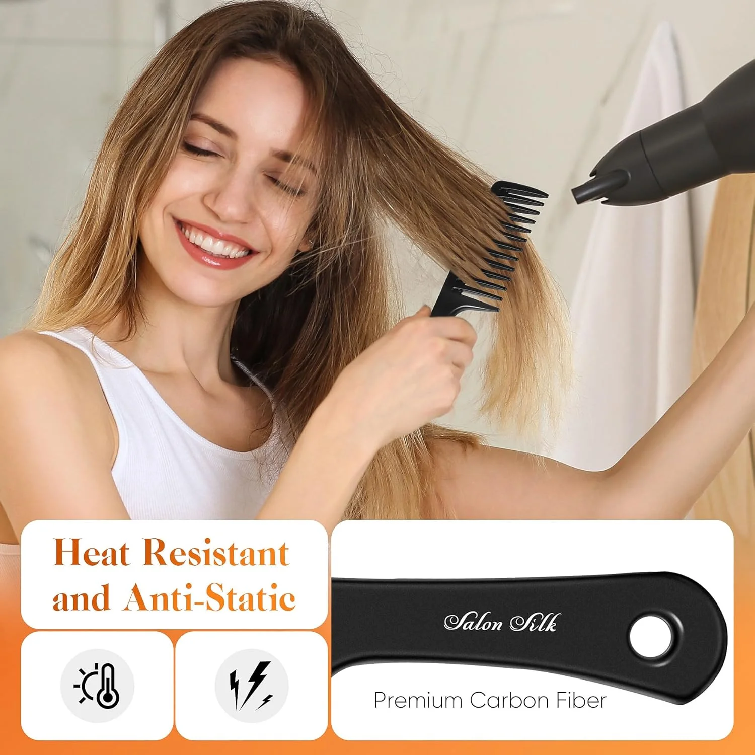 ست شانه حرفه ای 4 عددی سالن سیلک، شامل شانه دندانه پهن، شانه دم موشی، شانه دندانه ریز، ست شانه های حالت دهی آرایشگری برای آقایان و بانوان، شانه های بافت و کوتاهی مو