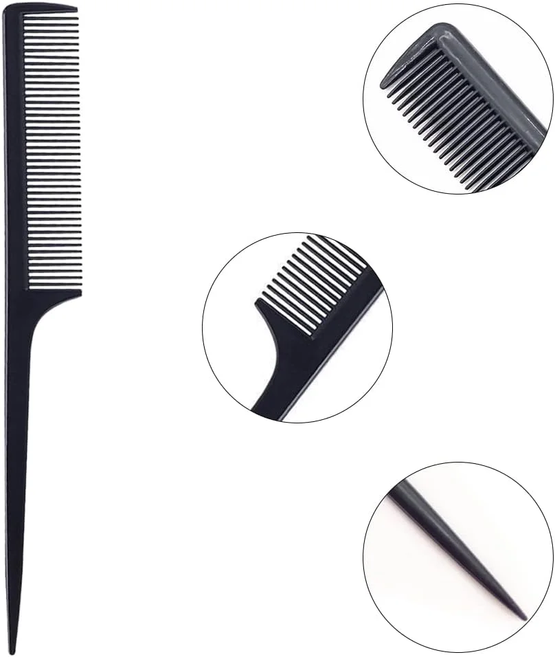 روشه وی 5 عدد شانه دم باریک، شانه دم موشی مشکی با دندانه های ظریف، شانه دم موشی حرفه ای با دسته بلند پلاستیکی مقاوم در برابر حرارت برای آرایشگران مردانه و زنانه، مناسب استفاده در سالن و منزل