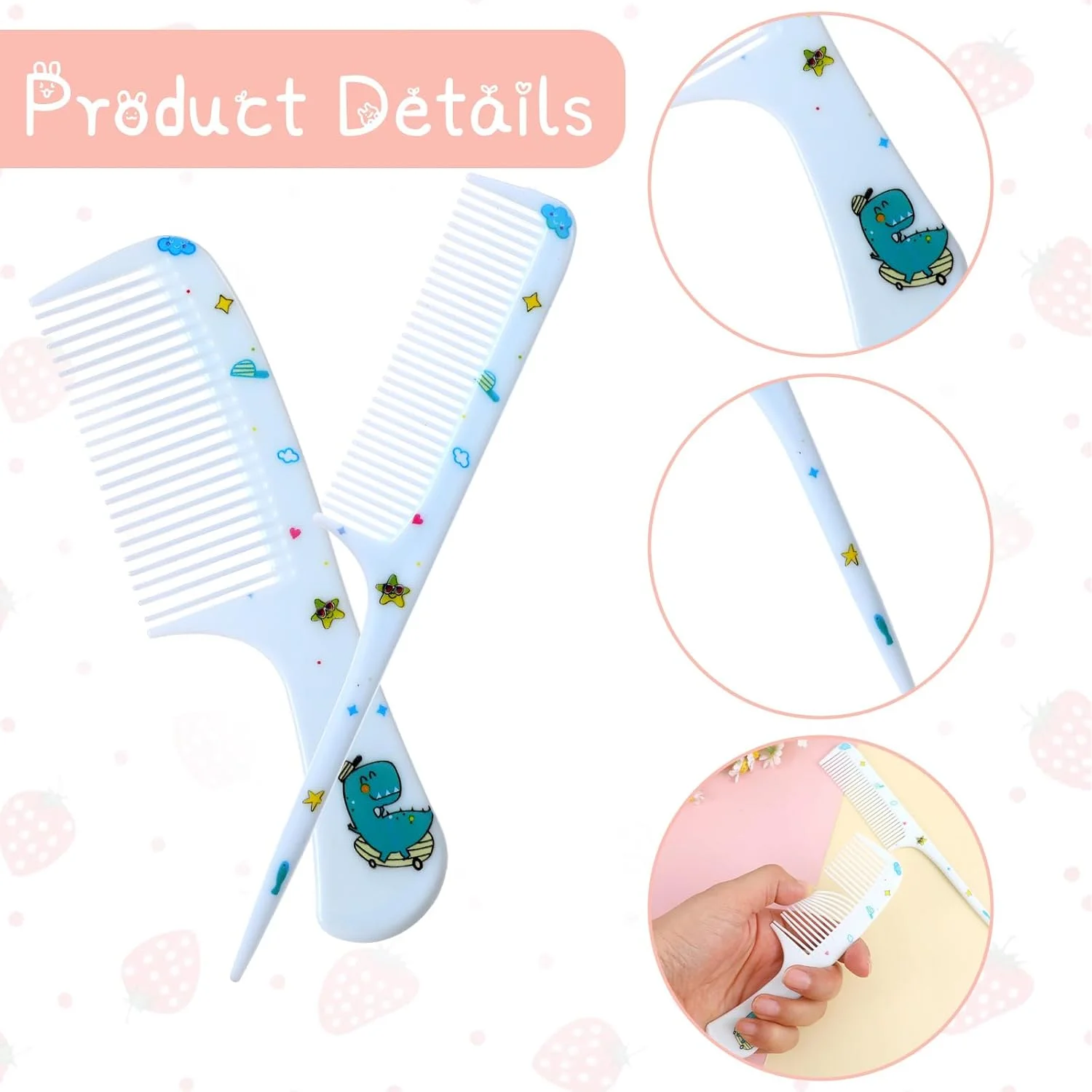 ست شانه مو کیوت استیکونزر، 2 عدد شانه مینی برای زنان، شانه های دندانه ریز دم موشی، شانه باز کننده گره مو قابل حمل برای زنان دختران انواع مو موهای بلند کوتاه خیس خشک مجعد صاف (دایناسور آبی)