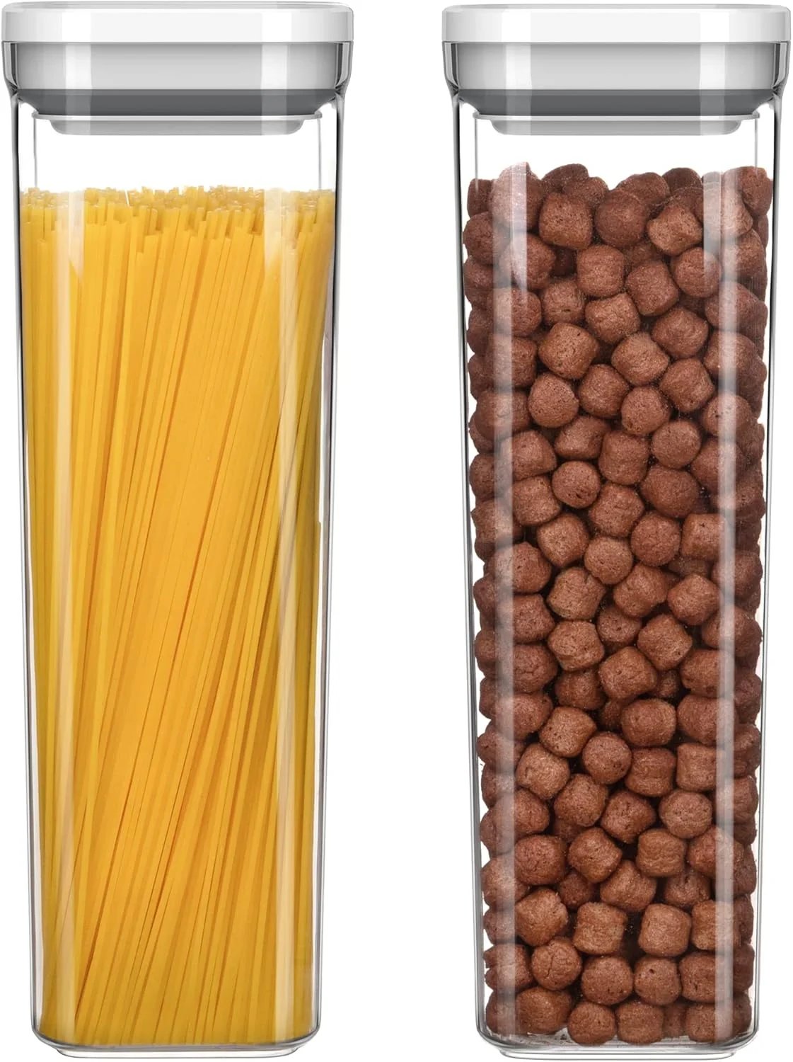 مجموعه 2 عددی ظروف نگهداری مواد غذایی درب دار MR.SIGA، ظروف سازماندهی آشپزخانه و انبار مواد غذایی بدون BPA، ظروف نگهداری غلات و اسپاگتی درب دار یک دستی، 2.1 لیتر / 72 اونس، سفید