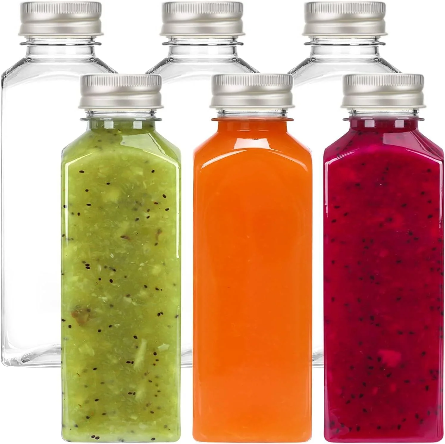 مومنت 6 عدد بطری آبمیوه پلاستیکی 500 میلی لیتری با درب، بطری های آب شفاف خالی قابل استفاده مجدد، ظروف یکبار مصرف نوشیدنی برای آبمیوه گیری، اسموتی، شیر زردچوبه و سایر نوشیدنی ها