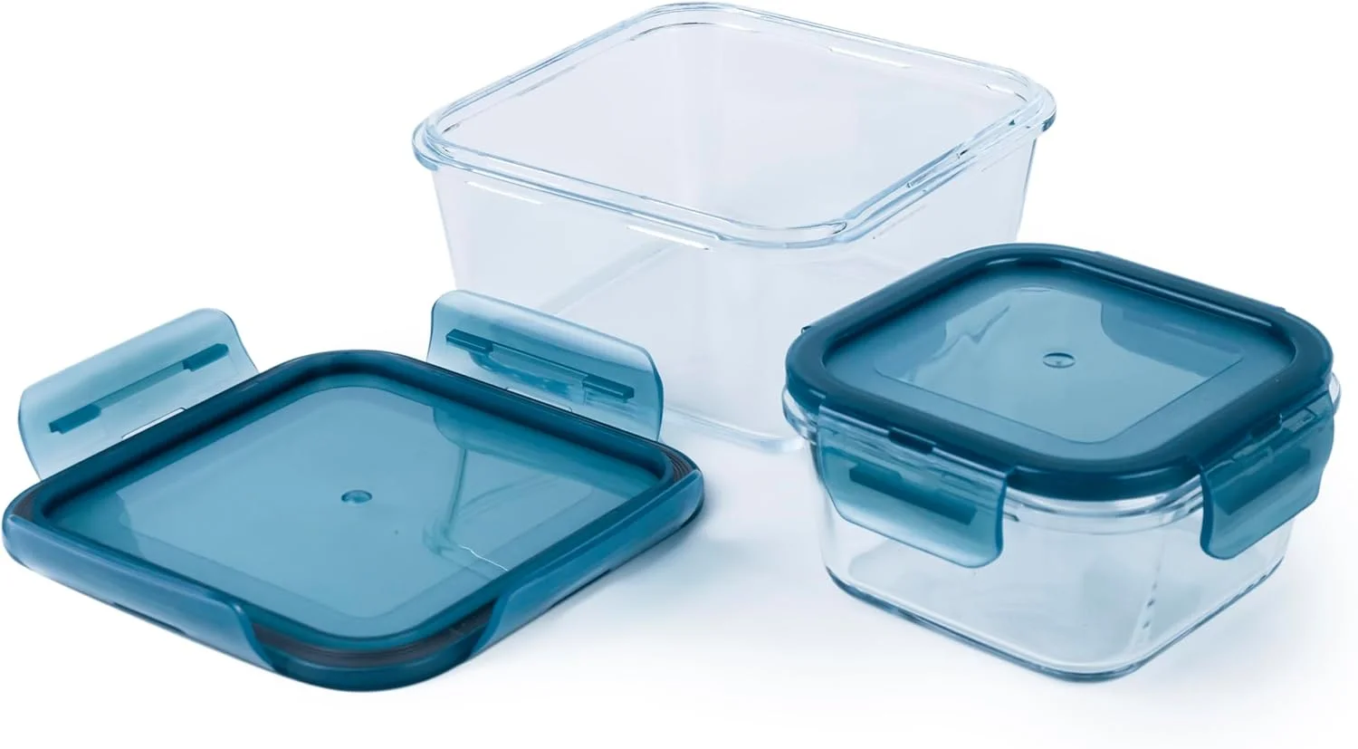 ظرف نگهداری غذا مربع پیرکس Mondex، دو عددی، 400 و 900 میلی لیتر، همراه با درب آبی