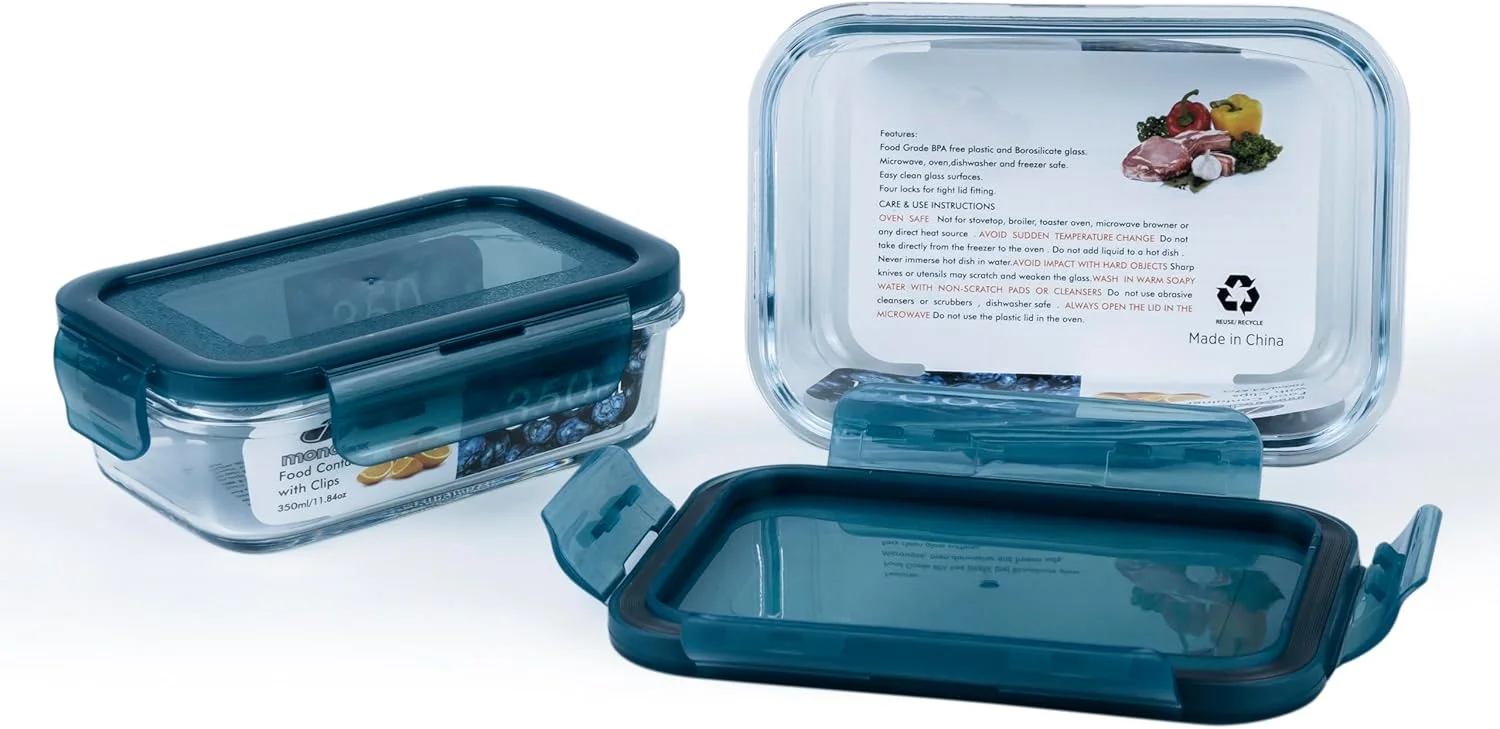 ماندکس، ست 2 عددی ظرف نگهدارنده غذا مستطیلی پیرکس بوروسیلیکات با درب آبی، 350 و 700 میلی لیتر ماندکس، ست 2 عددی ظرف نگهدارنده غذا مستطیلی پیرکس بوروسیلیکات با درب آبی، 350 و 700 میلی لیتر