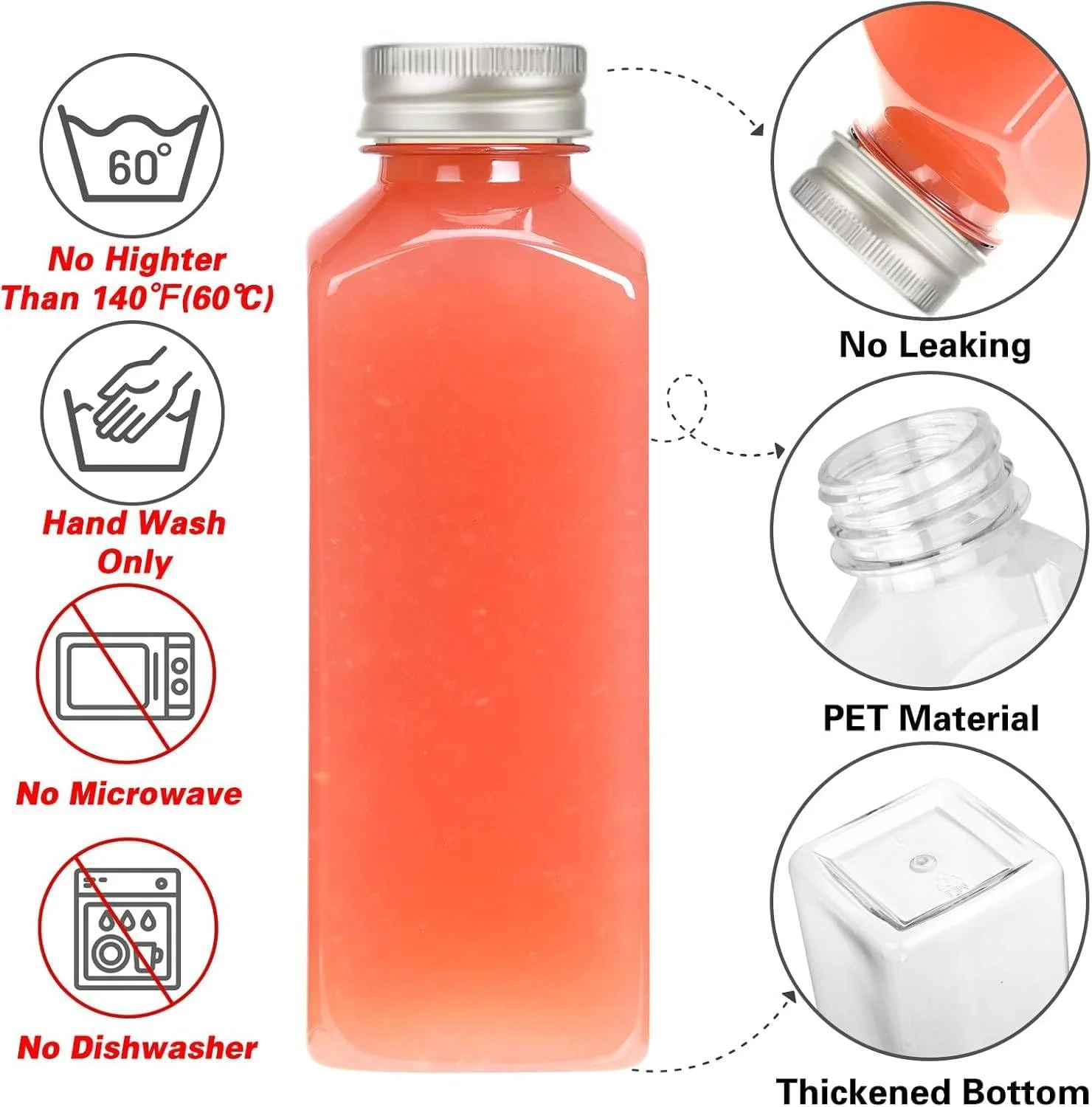 مومنت 6 عدد بطری آبمیوه پلاستیکی 500 میلی لیتری با درب، بطری های آب شفاف خالی قابل استفاده مجدد، ظروف یکبار مصرف نوشیدنی برای آبمیوه گیری، اسموتی، شیر زردچوبه و سایر نوشیدنی ها