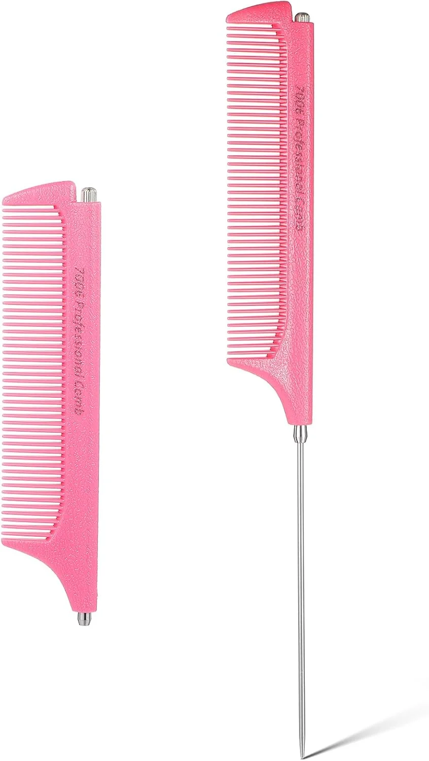 بسته 2 عددی شانه دم موشی دسته تلسکوپی Tucnoeu، شانه مویی صورتی آرایشگری ساخته شده از استیل ضد زنگ، شانه دم موشی ضد الکتریسیته ساکن با دسته، مناسب برای بافت موی زنان