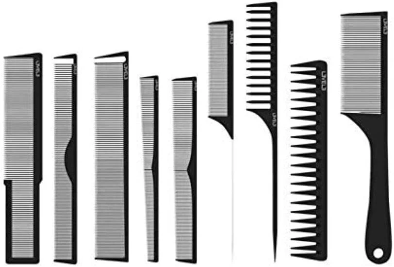 ست شانه L3VEL3 - در اندازه ها و عرض دندانه های مختلف - ساخته شده از کربن بادوام - به رام کردن وز، موخوره و الکتریسیته ساکن کمک می کند - مقاوم در برابر حرارت و مواد شیمیایی - نگهداری در یک کیف محافظ و کاربردی - 9 تکه