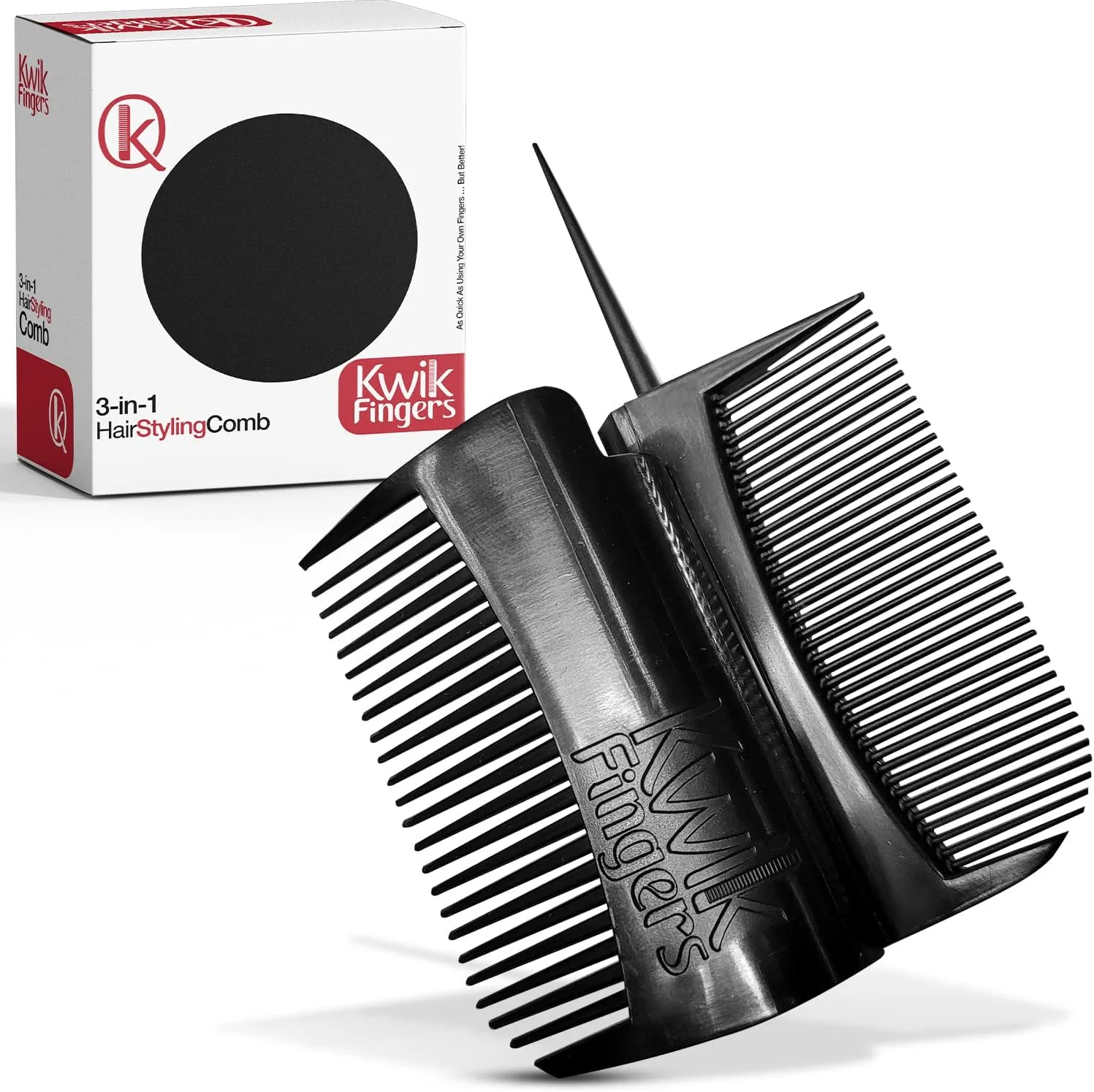 شانه انگشتی حالت دهنده مو 3 در 1 Kwik Fingers، جمع شونده، دم باریک، چند منظوره، حالت دهنده موی مد روز، برای ایجاد مدل های صاف و لخت برای انواع موهای بافت دار، 1 2a 2b 2c 3a 3b 3c 4a 4b 4c موی انسان و کلاه گیس