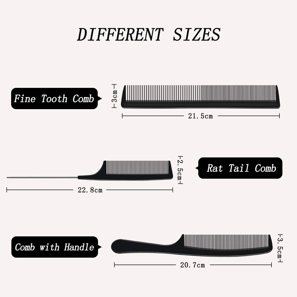 مجموعه شانه آرایشگری URAQT، 3 عدد شانه مو برس مو، شانه دم باریک، شانه برش دندانه ریز ضد الکتریسیته ساکن، شانه حالت دهنده حرفه ای سالن