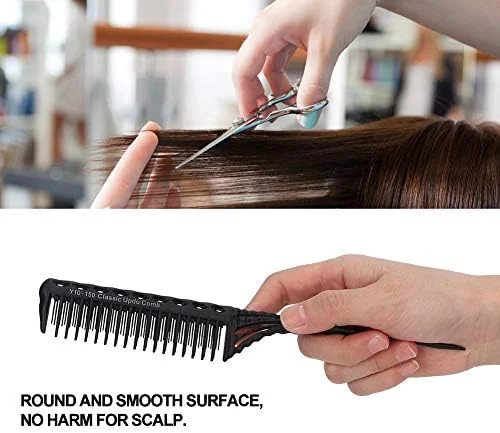 شانه پوش دهنده مو - شانه دم باریک با 3 ردیف دندانه برای حجم دهی و حالت دهی دقیق (مشکی)