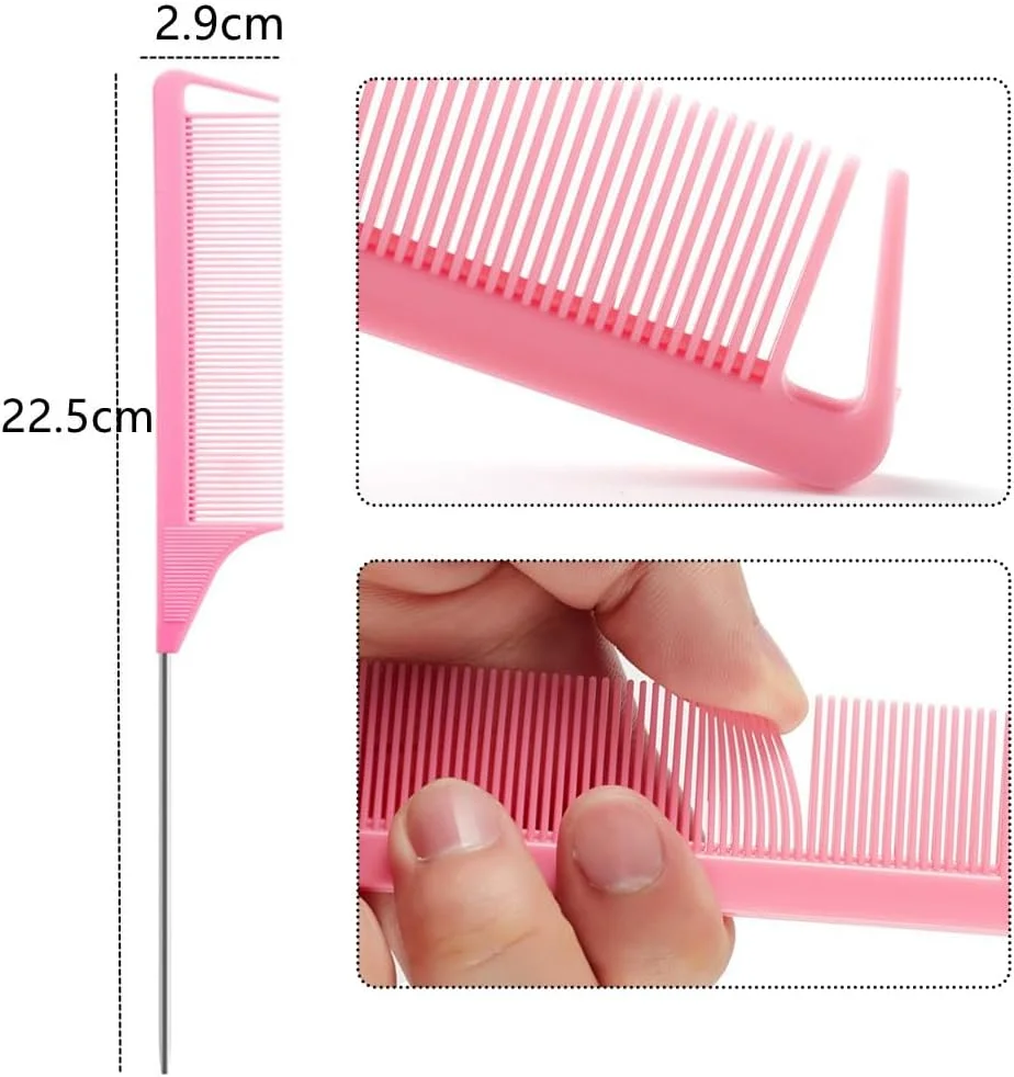 مجموعه 6 عددی شانه دم باریک TSUOUKL، شانه مو 22 سانتی متری، شانه دم موشی آرایشگری با پین استیل ضد زنگ، شانه فر کننده مو، شانه ضد الکتریسیته ساکن، شانه بافت مو برای مردان و زنان