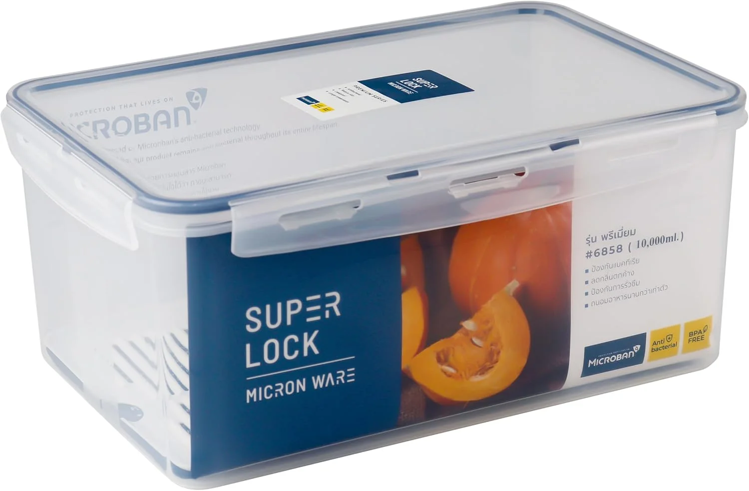 باکس نگهداری گرد 10 لیتری میکرون ور سوپرلاک، ظرف غذای پلاستیکی درب دار و ضد هوا، 100% ضد نشت، فاقد BPA، قابل استفاده در مایکروویو، فریزر و ماشین ظرفشویی، سازمان دهنده نگهداری آشپزخانه، جعبه ناهار (6858)