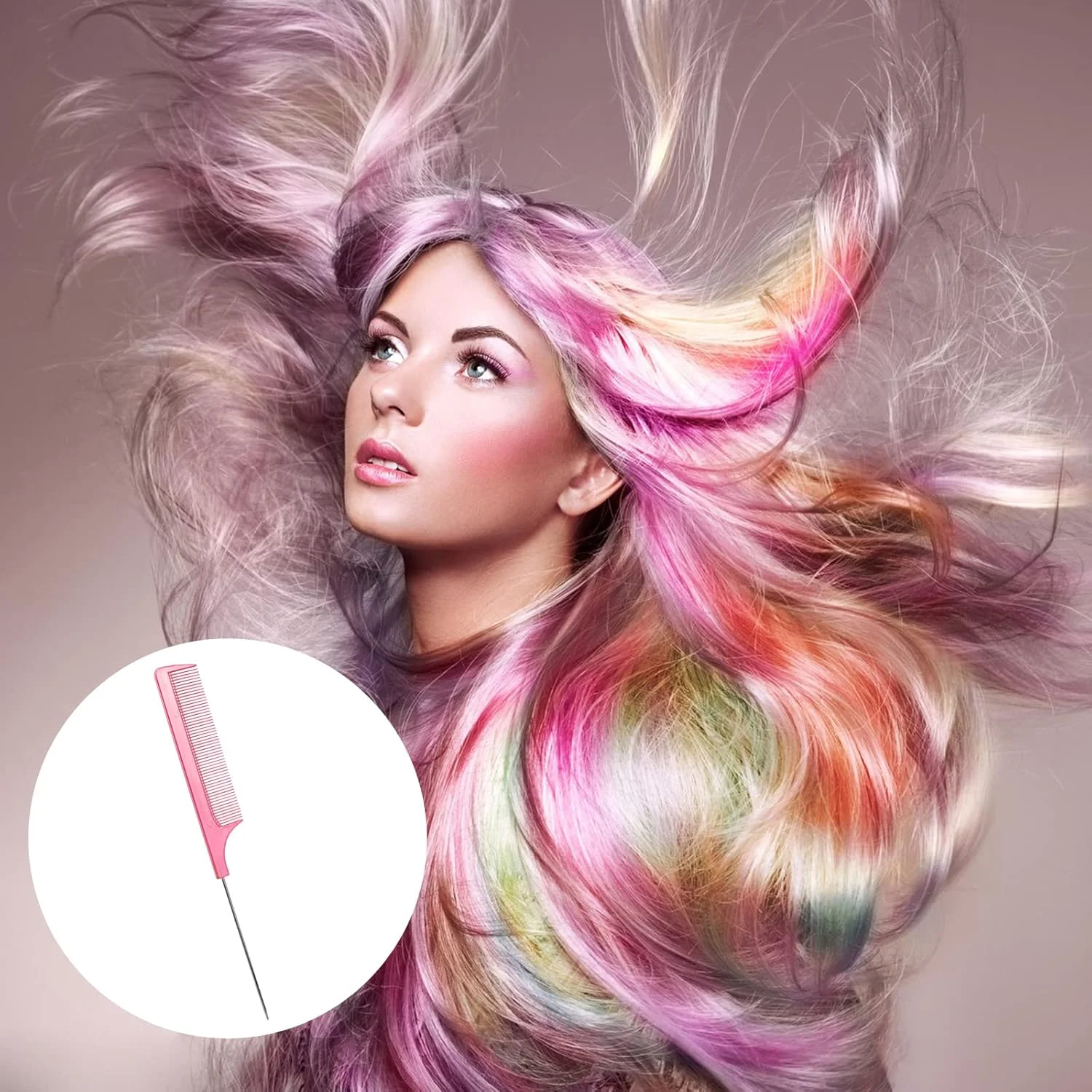 شانه موی دم موشی TCPENG، 3 عدد، شانه حالت دهنده دم موشی، ضد الکتریسیته ساکن، مقاوم در برابر حرارت، شانه آرایشگری با دسته استیل ضد زنگ، شانه دندانه ریز برای برش مو، مناسب برای زنان، مردان و آرایشگران (صورتی+سفید+مشکی)