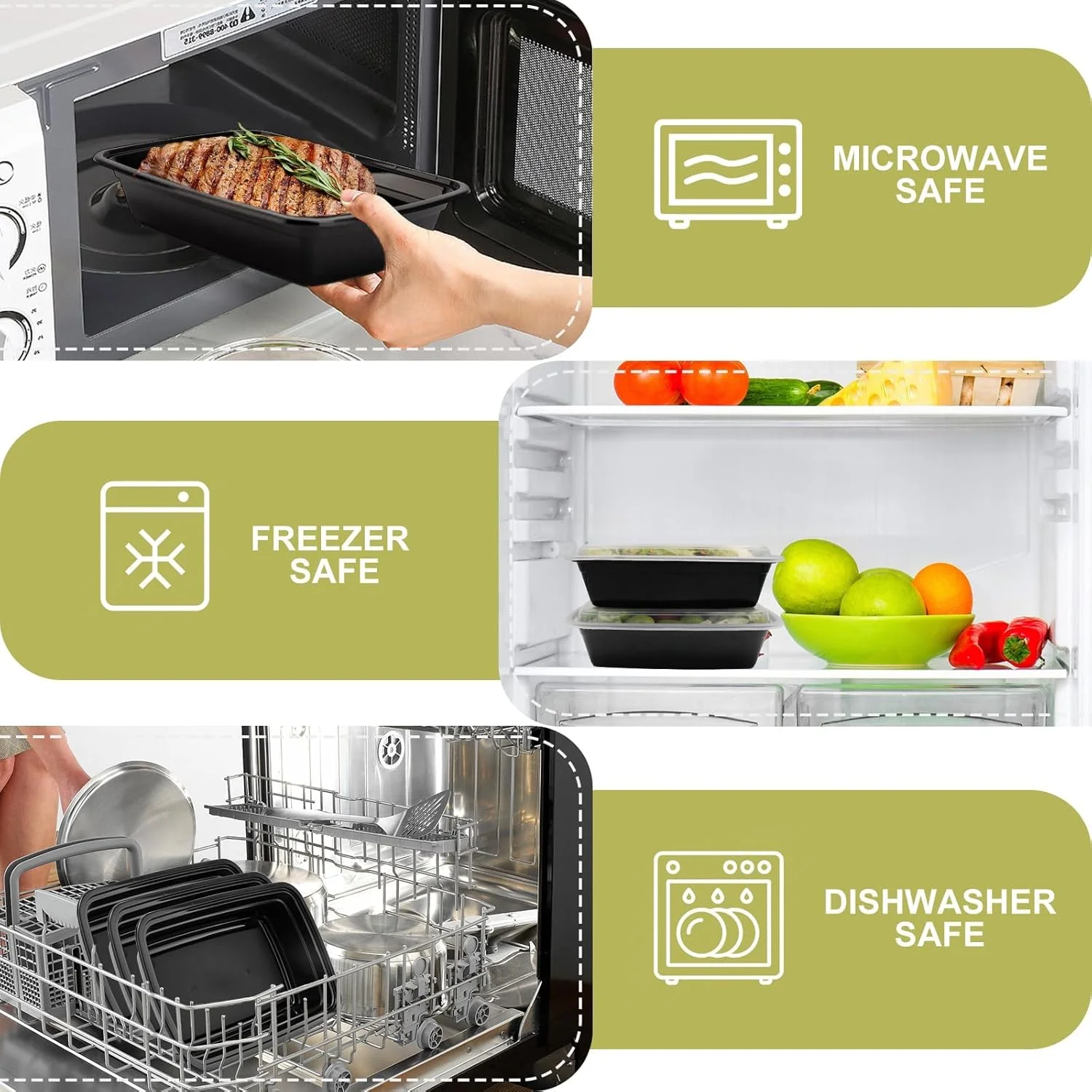 مومنت [بسته 20 عددی] | ظروف آماده سازی غذا 32 اونسی با درب | ظروف نگهداری مواد غذایی پلاستیکی تک قسمتی | ظرف غذا | جعبه ناهار برای بزرگسالان [22x15x4.5 سانتی متر]