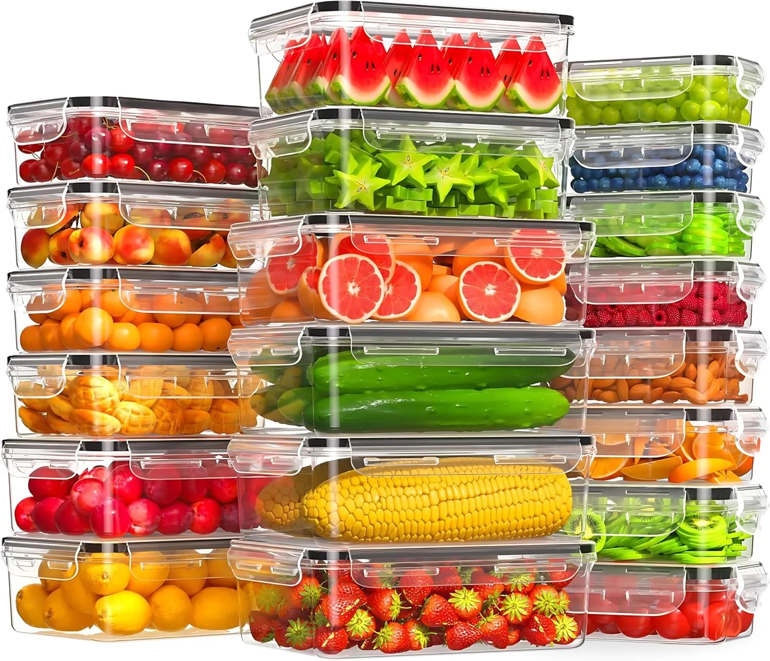 ظروف نگهداری مواد غذایی درب دار 48 عددی میملون (24 ظرف غذا و 24 درب) ظروف پلاستیکی آماده سازی غذا، سازمان دهنده و نگهداری آشپزخانه قابل استفاده مجدد، ظروف ناهار 100٪ ضد نشت