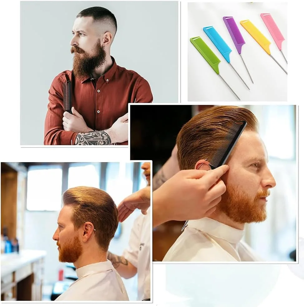 مجموعه 6 عددی شانه دم باریک TSUOUKL، شانه مو 22 سانتی متری، شانه دم موشی آرایشگری با پین استیل ضد زنگ، شانه فر کننده مو، شانه ضد الکتریسیته ساکن، شانه بافت مو برای مردان و زنان