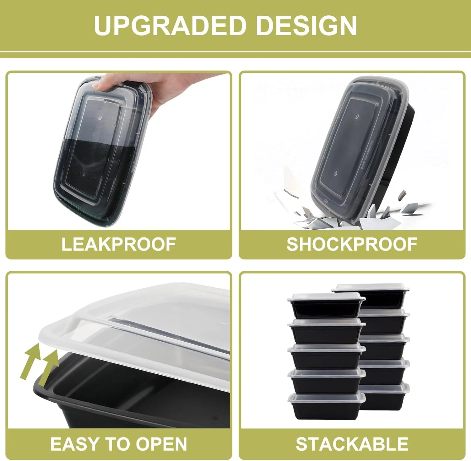 مومنت [بسته 20 عددی] | ظروف آماده سازی غذا 32 اونسی با درب | ظروف نگهداری مواد غذایی پلاستیکی تک قسمتی | ظرف غذا | جعبه ناهار برای بزرگسالان [22x15x4.5 سانتی متر]