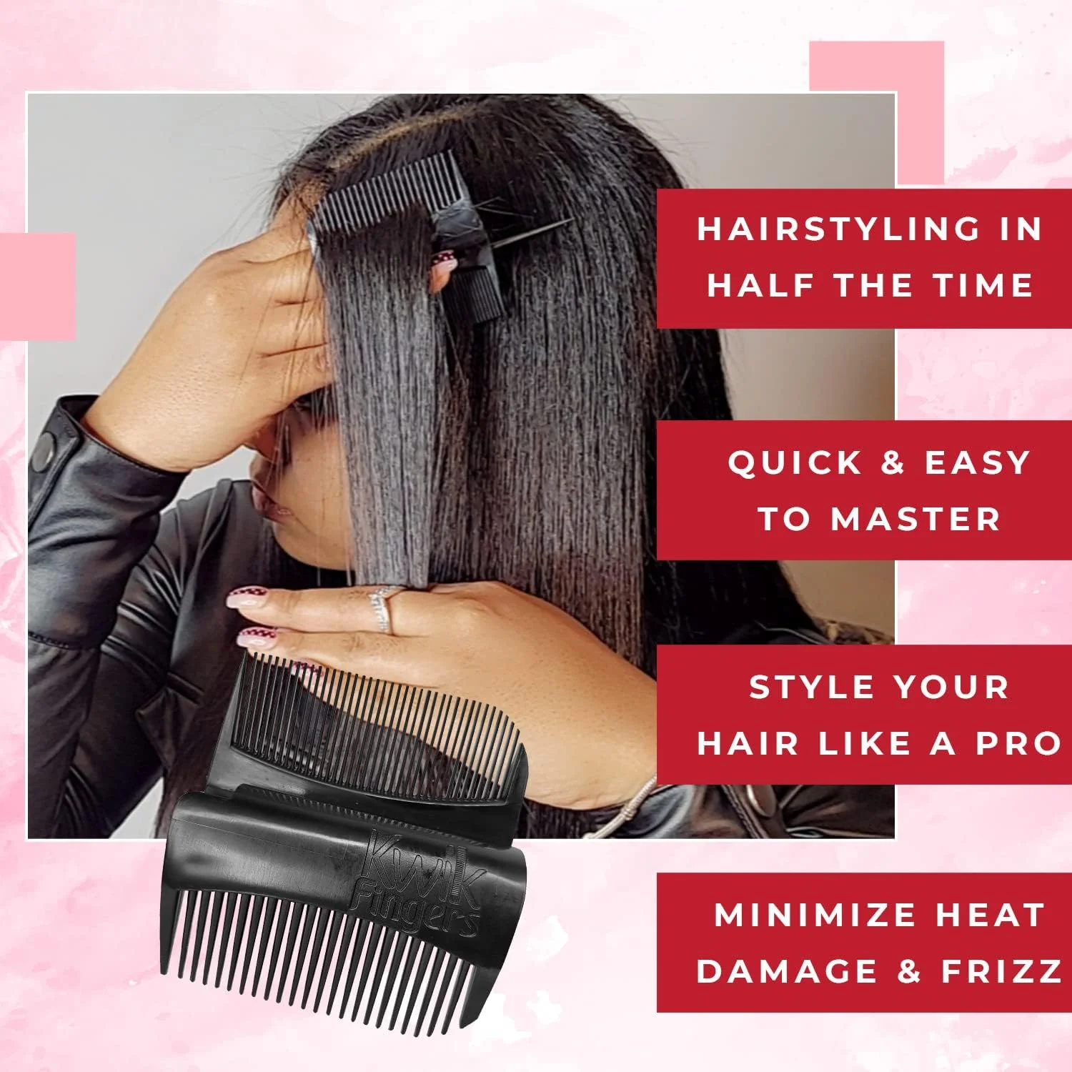 شانه انگشتی حالت دهنده مو 3 در 1 Kwik Fingers، جمع شونده، دم موشی، چند منظوره، حالت دهنده موی شیک، برای ایجاد مدل های صاف و یکدست برای انواع موهای بافت دار، 1 2a 2b 2c 3a 3b 3c 4a 4b 4c موی انسان و کلاه گیس