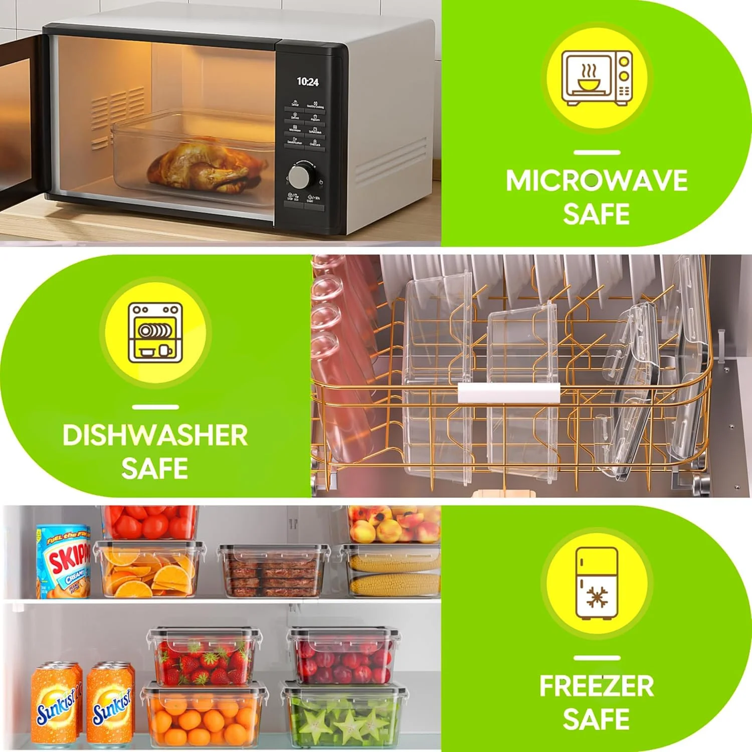 ظروف نگهداری مواد غذایی درب دار 48 عددی میملون (24 ظرف غذا و 24 درب) ظروف پلاستیکی آماده سازی غذا، سازمان دهنده و نگهداری آشپزخانه قابل استفاده مجدد، ظروف ناهار 100٪ ضد نشت