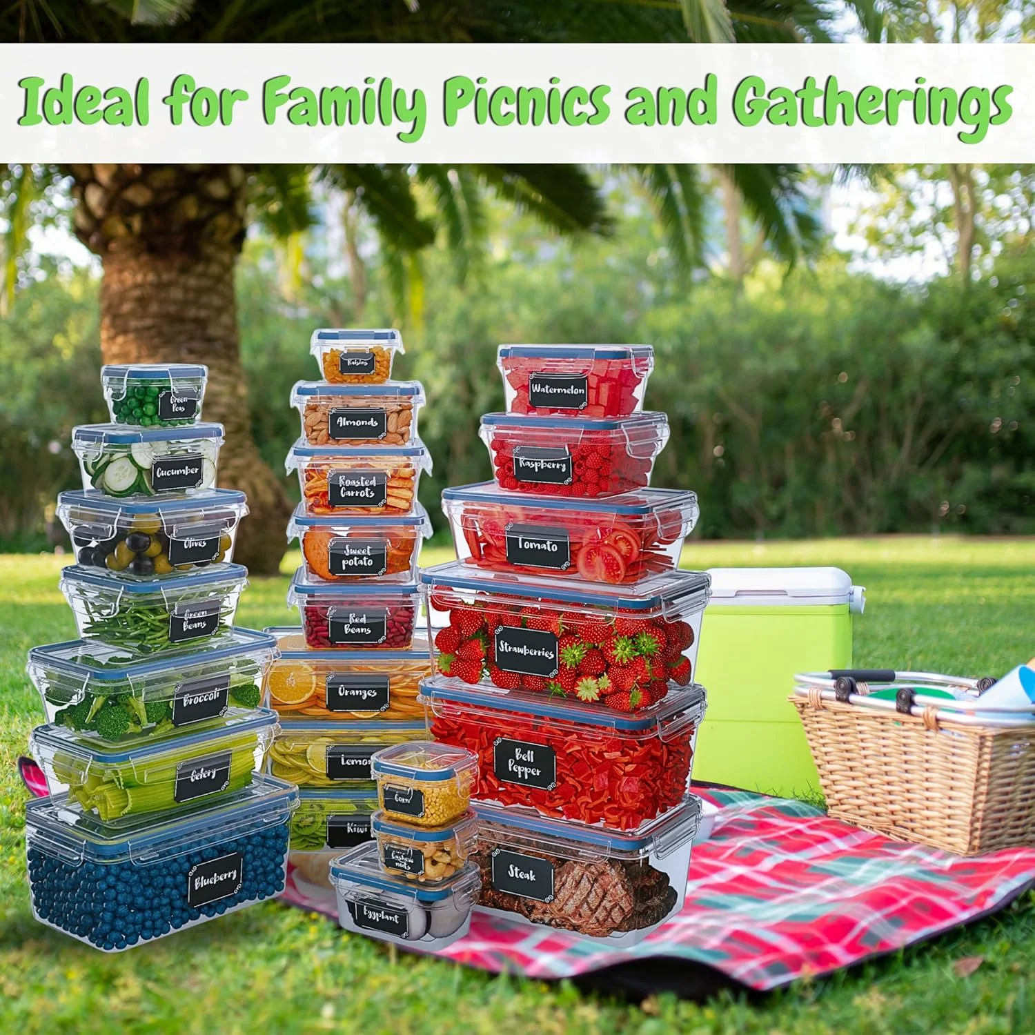 ظروف نگهداری مواد غذایی درب دار 48 عددی میملون (24 ظرف غذا و 24 درب) ظروف پلاستیکی آماده سازی غذا، سازمان دهنده و نگهداری آشپزخانه قابل استفاده مجدد، ظروف ناهار 100٪ ضد نشت