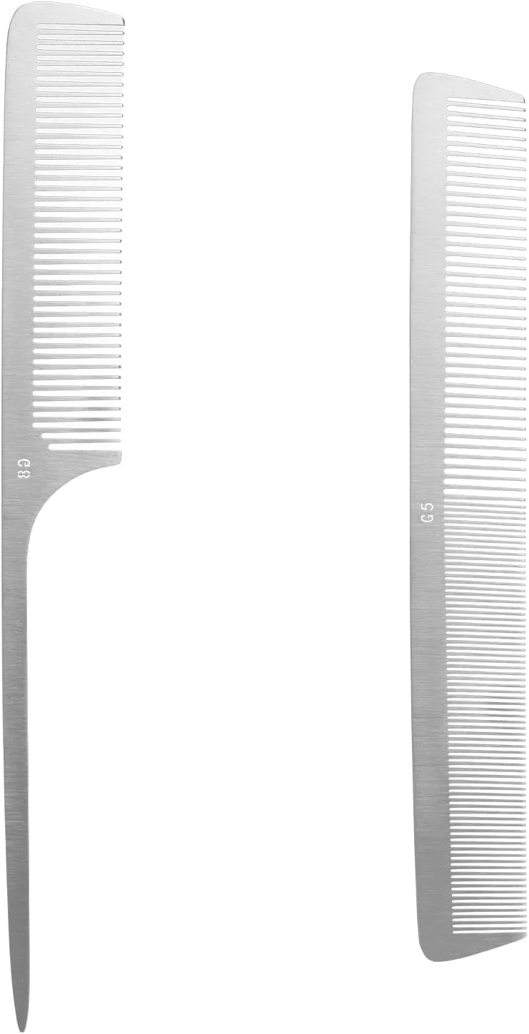 شانه‌های مو استیل Luckious، 2 عدد شانه فلزی مو، شانه‌های برش ظریف نقره‌ای دم موشی با دندانه‌های فلزی برای آرایشگری و استفاده روزانه