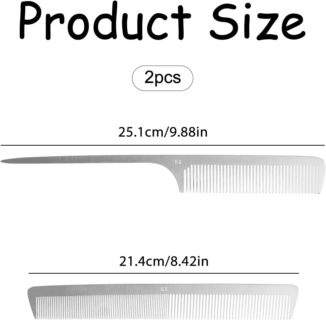 شانه‌های مو استیل Luckious، 2 عدد شانه فلزی مو، شانه‌های برش ظریف نقره‌ای دم موشی با دندانه‌های فلزی برای آرایشگری و استفاده روزانه