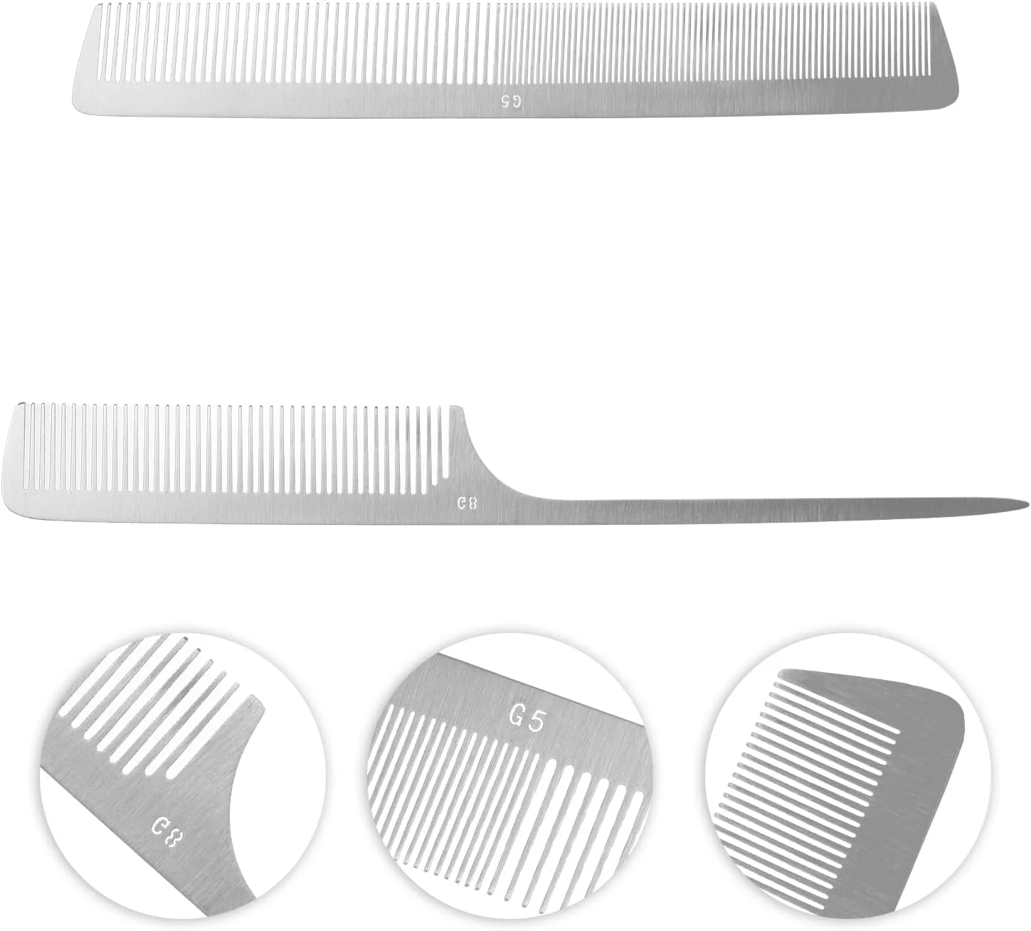 شانه‌های مو استیل Luckious، 2 عدد شانه فلزی مو، شانه‌های برش ظریف نقره‌ای دم موشی با دندانه‌های فلزی برای آرایشگری و استفاده روزانه