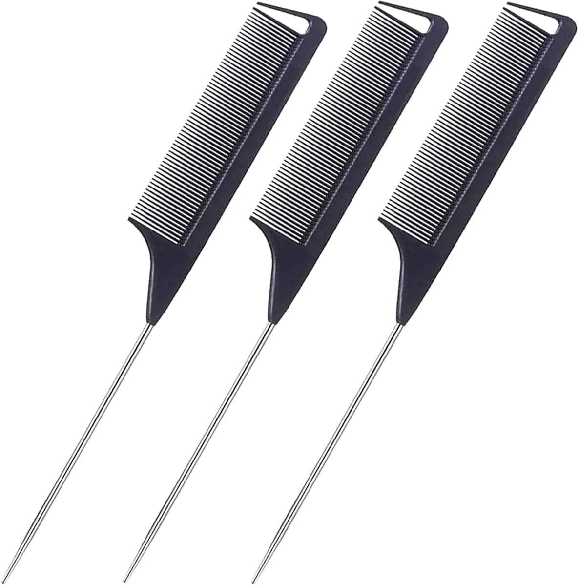 لوکسیی (2 عددی) شانه دم موشی استیل 23.5 سانتی متری، شانه دندانه ریز - مقاوم در برابر حرارت و مواد شیمیایی، مناسب برای انواع مو