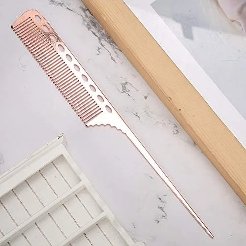 شانه دم باریک سالنی شانه موی دم موشی برای مردان و زنان شانه حالت دهنده حرفه ای آرایشگاه شانه فلزی آلومینیومی (رز قرمز)