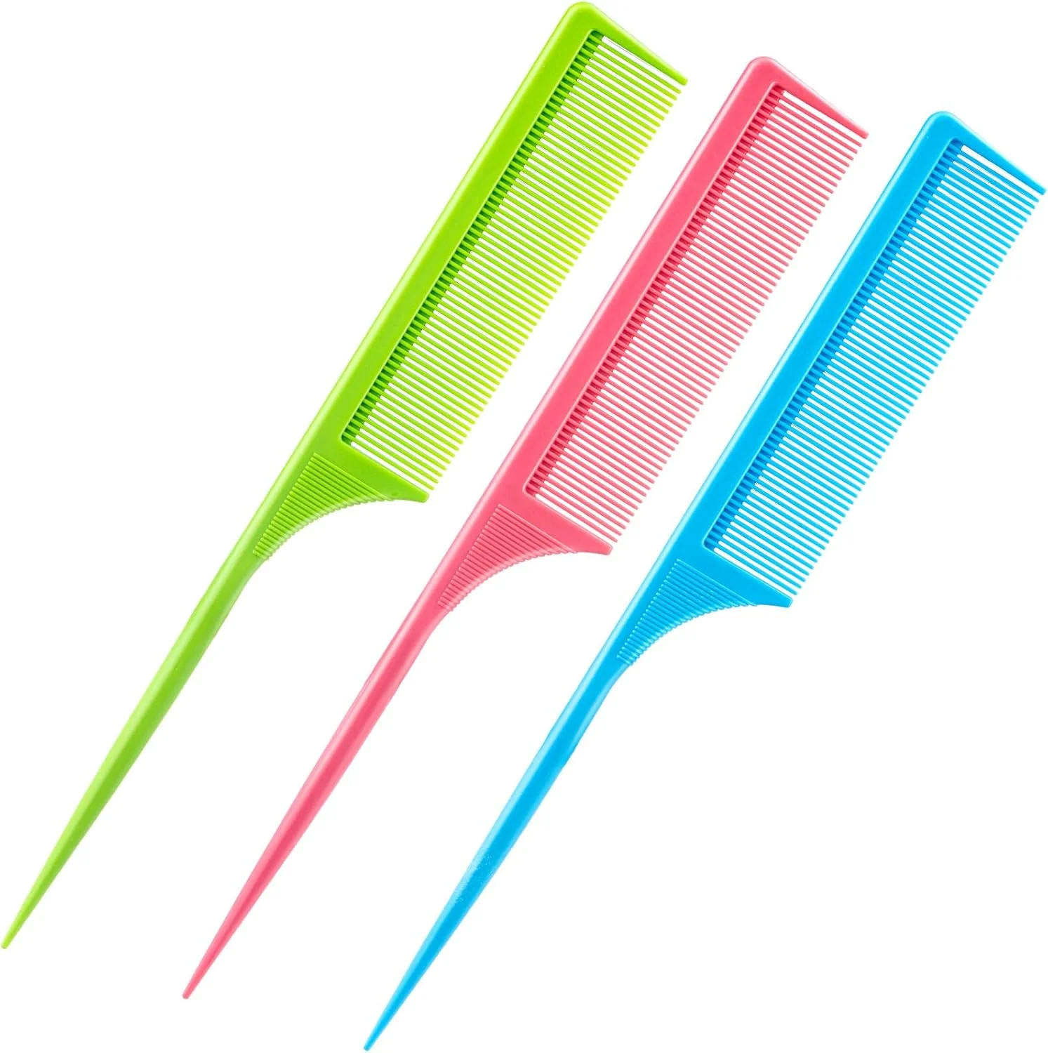 مجموعه 3 عددی شانه دم باریک Leinuosen، شانه حالت دهنده دم موشی فیبر کربنی، مقاوم در برابر حرارت، ضد الکتریسیته ساکن، مناسب برای پوش دادن مو، حجم دهی و حالت دادن به مو (سبز، صورتی، آبی)