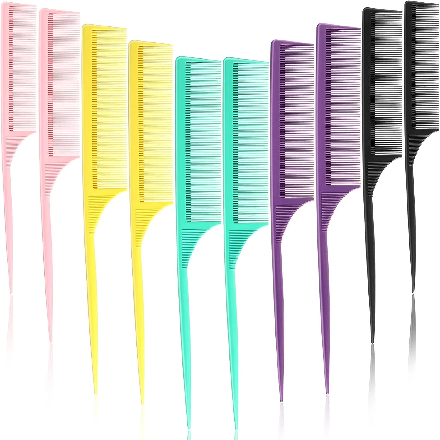 لینوئوسن 10 عدد شانه دم موشی حالت دهنده، شانه کربنی مقاوم در برابر حرارت، ضد الکتریسیته ساکن، مناسب برای پوش دادن مو، حجم دادن و حالت دادن به مو (رنگ های متنوع)