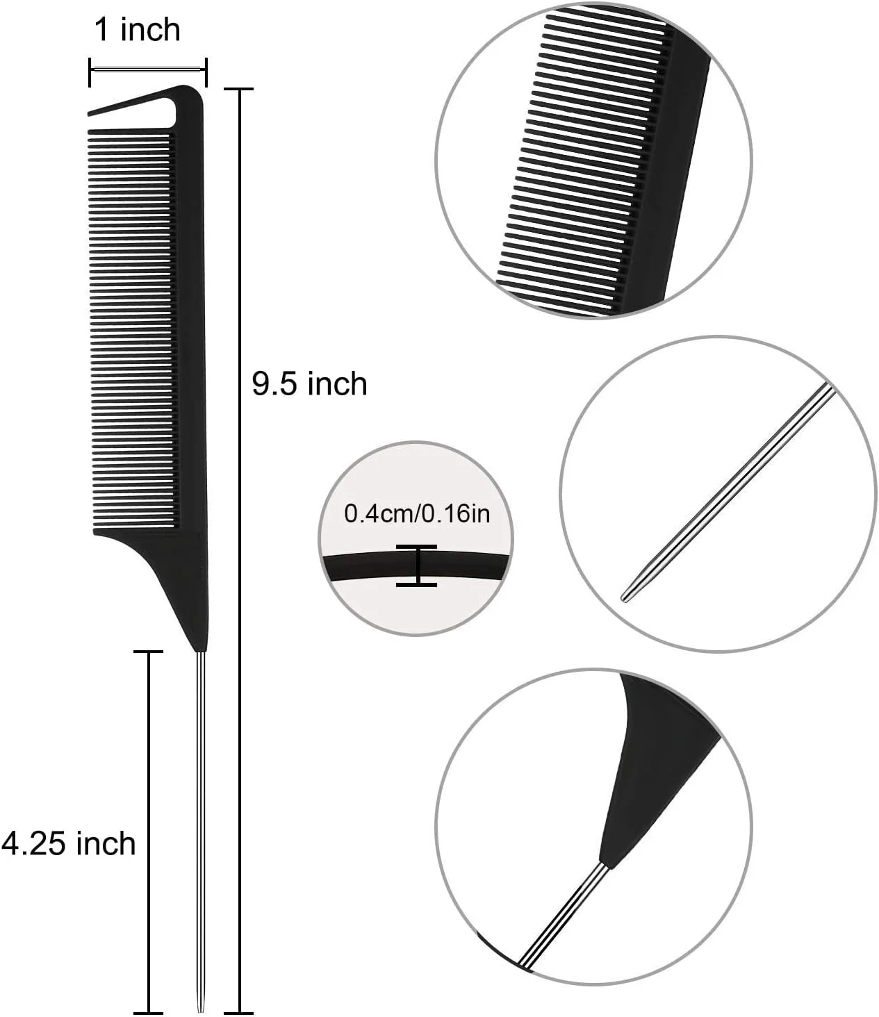 لوکسیی (2 عددی) شانه دم موشی استیل 23.5 سانتی متری، شانه دندانه ریز - مقاوم در برابر حرارت و مواد شیمیایی، مناسب برای انواع مو