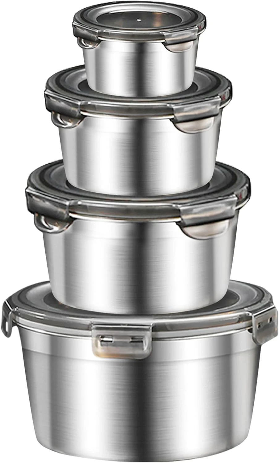 ظروف غذای استیل ضد زنگ Misichao با درب های محکم 4 عددی - ظرف آماده سازی غذا، جعبه ناهار فلزی قابل استفاده مجدد برای آشپزخانه، پیک نیک، بدون BPA، ضد نشت، قابل استفاده در فر، فریزر و ماشین ظرفشویی