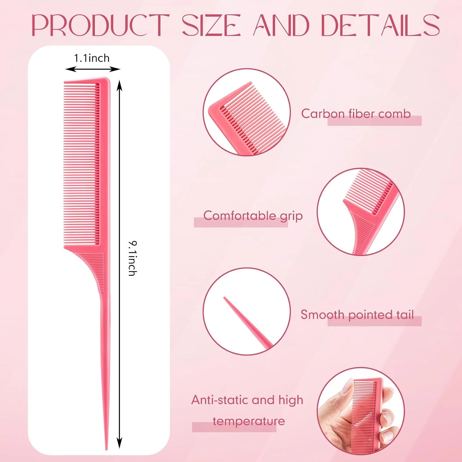 مجموعه 3 عددی شانه دم باریک Leinuosen، شانه حالت دهنده دم موشی فیبر کربنی، مقاوم در برابر حرارت، ضد الکتریسیته ساکن، مناسب برای پوش دادن مو، حجم دهی و حالت دادن به مو (سبز، صورتی، آبی) مجموعه 3 عددی شانه دم باریک Leinuosen، شانه حالت دهنده دم موشی فیبر کربنی، مقاوم در برابر حرارت، ضد الکتریسیته ساکن، مناسب برای پوش دادن مو، حجم دهی و حالت دادن به مو (سبز، صورتی، آبی)