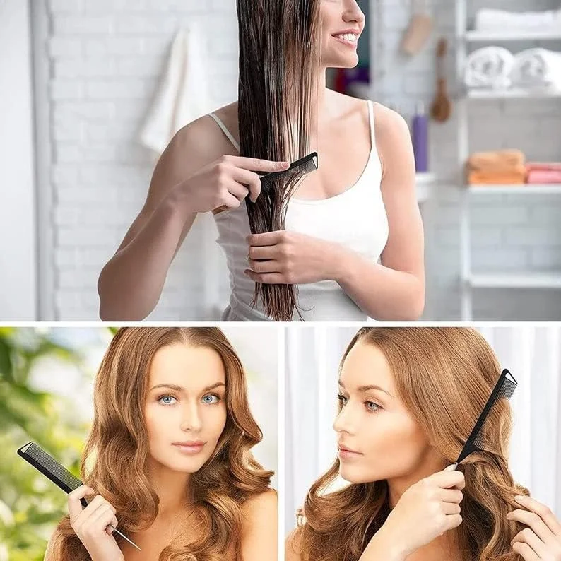 لوکسیی (2 عددی) شانه دم موشی استیل 23.5 سانتی متری، شانه دندانه ریز - مقاوم در برابر حرارت و مواد شیمیایی، مناسب برای انواع مو