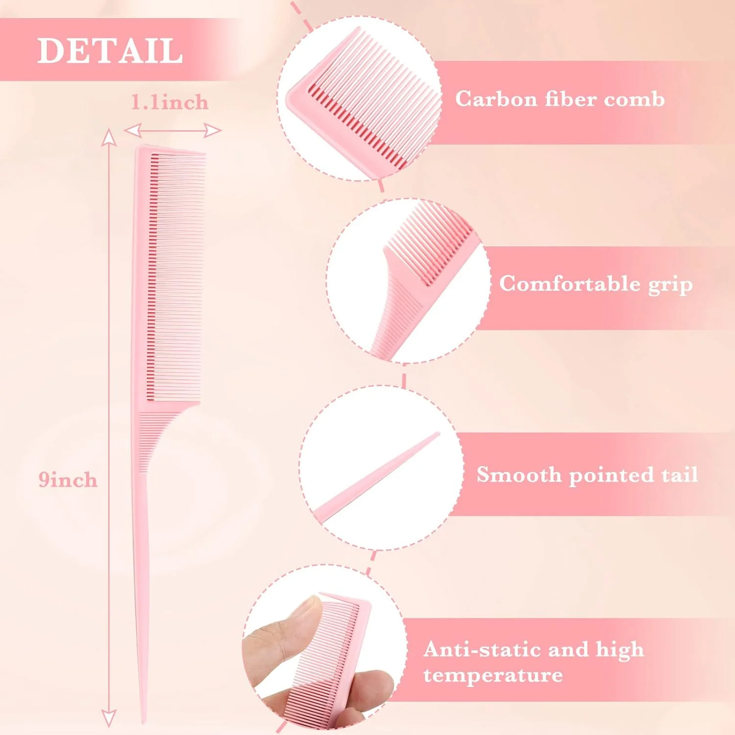 لینوئوسن 10 عدد شانه دم موشی حالت دهنده، شانه کربنی مقاوم در برابر حرارت، ضد الکتریسیته ساکن، مناسب برای پوش دادن مو، حجم دادن و حالت دادن به مو (رنگ های متنوع)