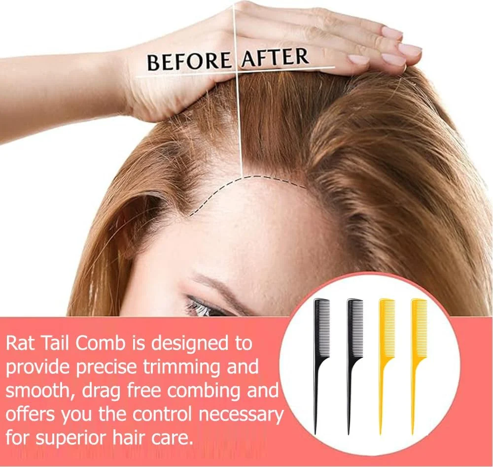 لوکسی (4 عددی) شانه دم موشی مقاوم 9.25 اینچی، شانه مو دندانه ریز با دسته نازک و بلند (مشکی و قهوه ای)