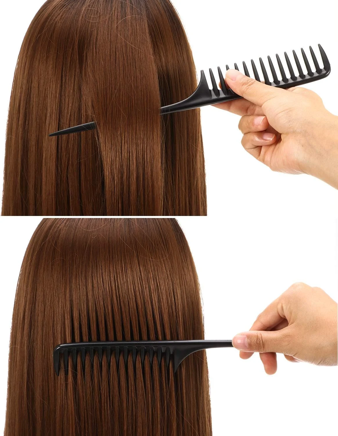 مجموعه 3 عددی شانه های دندانه پهن دم موشی Leinuosen، شانه های کربنی مشکی فیبر دار حالت دهنده مو، شانه های ضد الکتریسیته ساکن مقاوم در برابر حرارت، مناسب برای انواع مو.