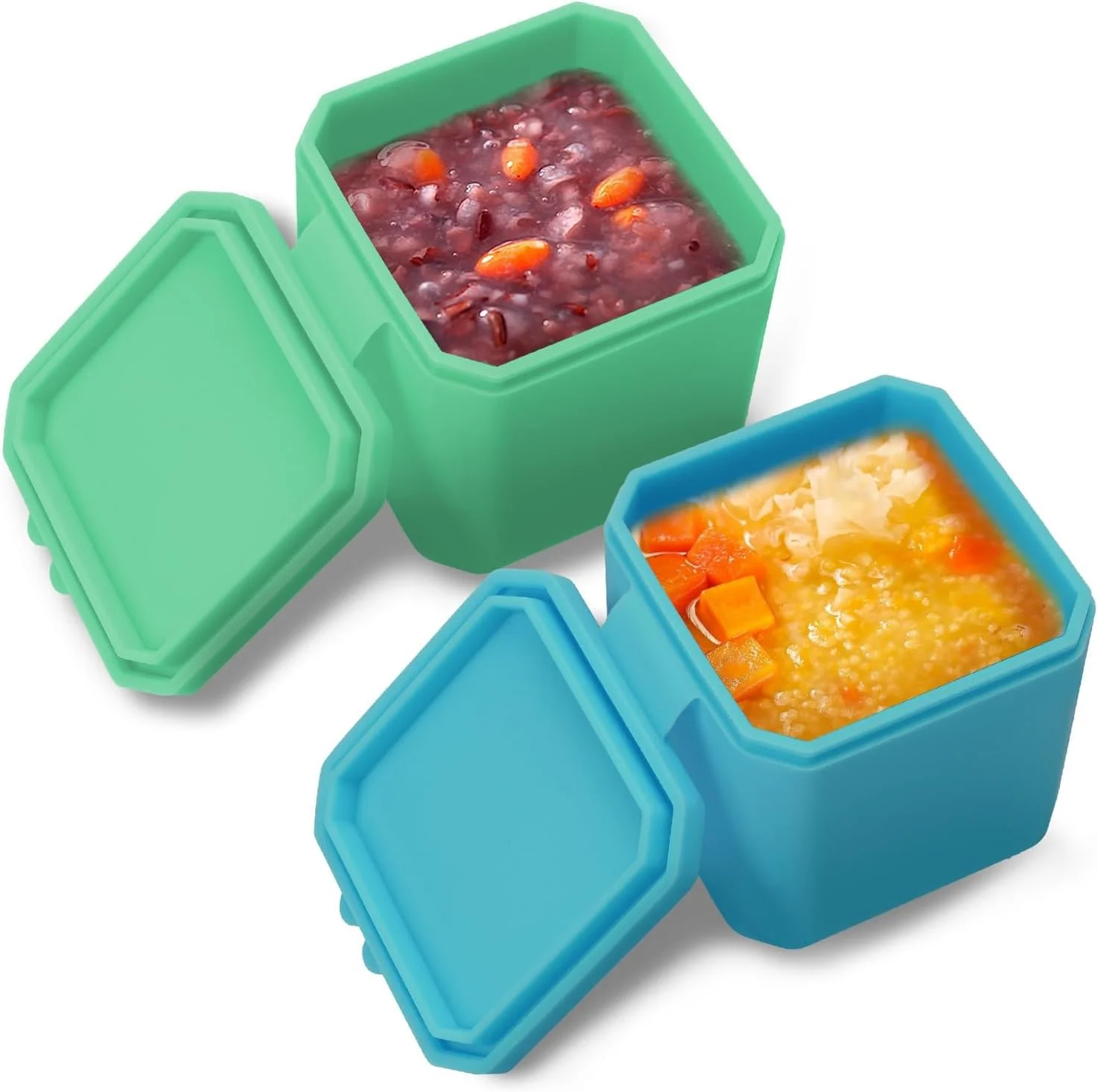 ظروف اسنک سیلیکونی کوچک NALACAL، بسته 2 عددی، با درب، ظروف سس سالاد ضد نشت، لوازم جانبی جعبه ناهار برای پیک نیک و مسافرت (سبز، آبی)