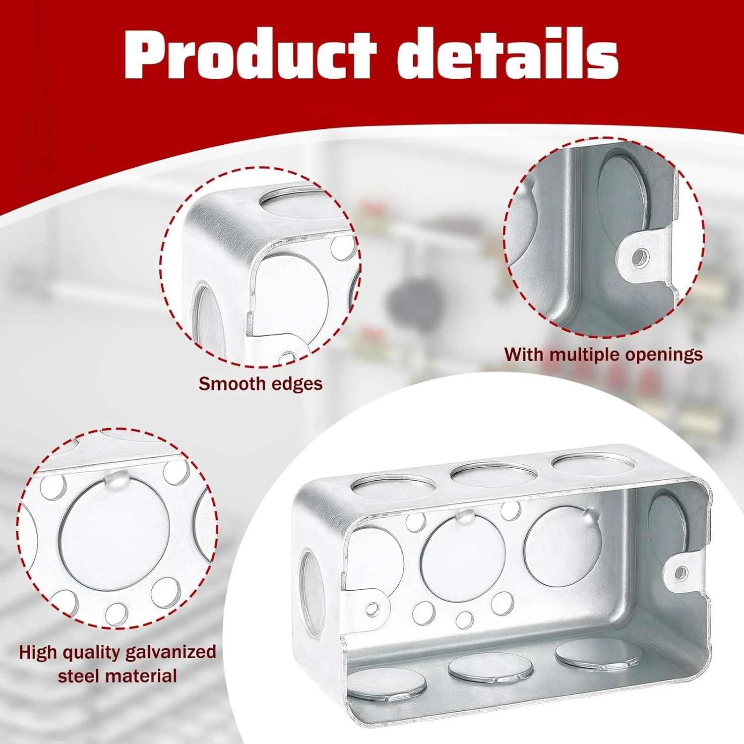 جعبه برق 4x2 اینچی با سوراخ های 1/2 اینچی، بسته 12 عددی جعبه اتصال فولادی گالوانیزه جعبه خروجی فلزی کاربردی برای سیم کشی، نصب خروجی مقاوم در برابر دستکاری، ساختار کشیده شده، ظرفیت 13 اینچ مکعب