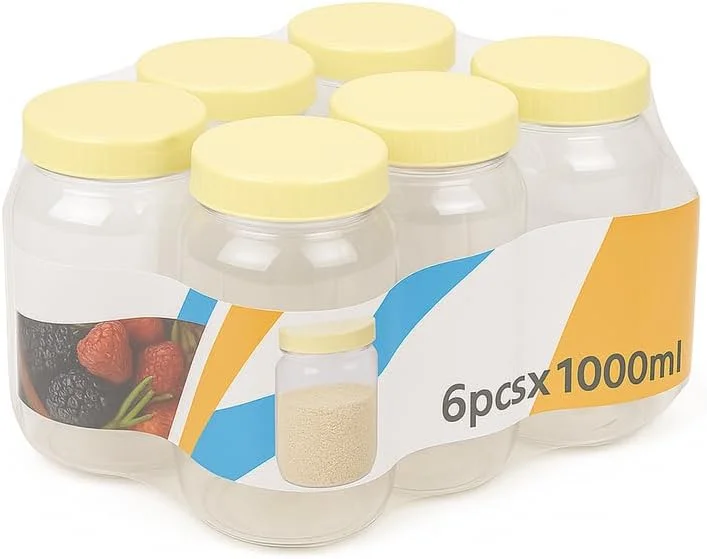 ست 6 عددی ظروف پلاستیکی شفاف فیتو PET با حجم 1000 میلی لیتر، مناسب برای نگهداری مواد غذایی در آشپزخانه و کابینت
