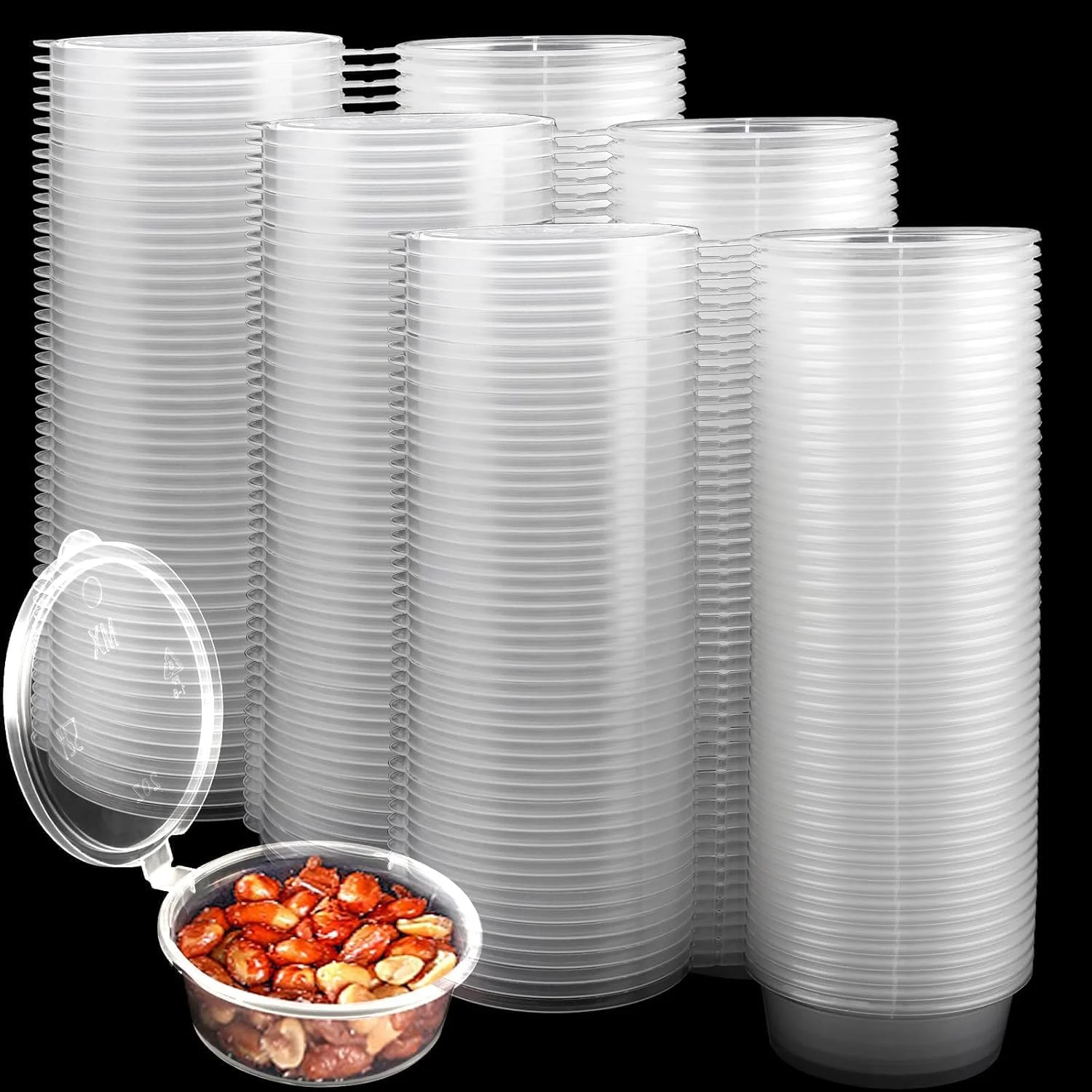 100 عدد ظرف چاشنی پلاستیکی 50 میلی لیتری، فنجان های یکبار مصرف با درب، ظروف کوچک نگهداری مواد غذایی، برای سس ها، نمونه ها، رنگ های صنایع دستی